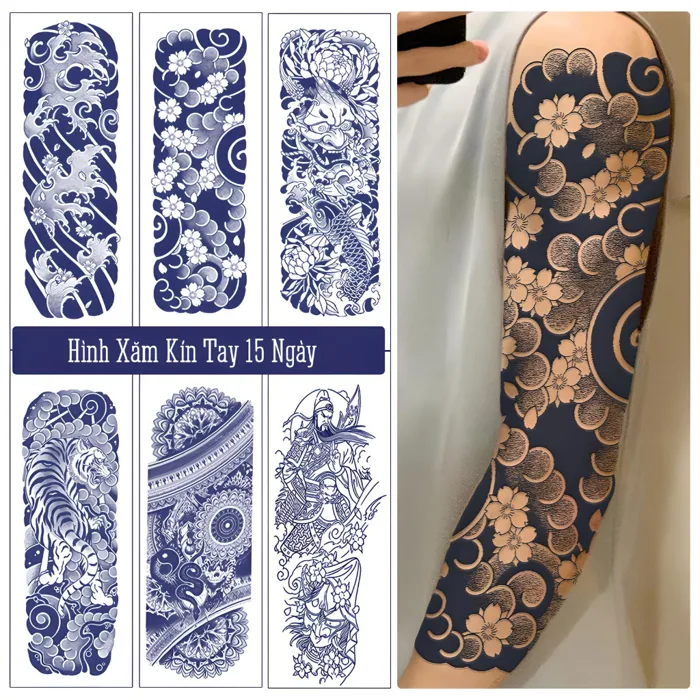 [Loại Dài Ngày] Hình Xăm Dán Nhật Cổ Kín Tay 15 Ngày LEO TATTOO (46x15.5cm)