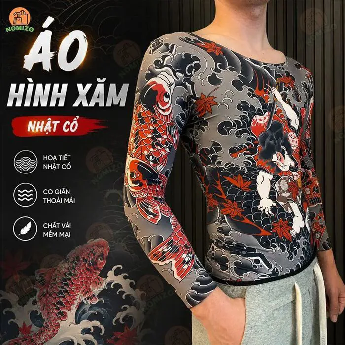 Áo Hình Xăm Nhật Cổ Lửng Tay Co Giãn 4 Chiều Ôm Body Unisex | Shopee Việt  Nam