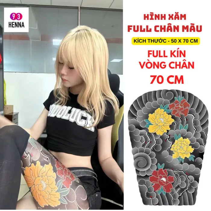 Hình xăm full chân nhật cổ màu kích thước 50x70cm lưu da 3-5 ngày