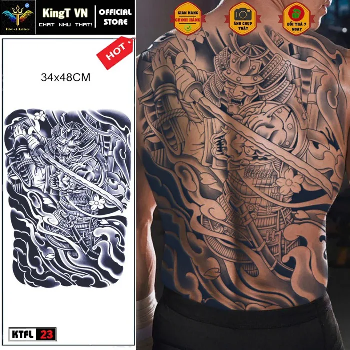✓ Hình xăm 15 ngày full lưng samurai nhật cổ cầm kiếm hàng chính hãng KingT  | Shopee Việt Nam