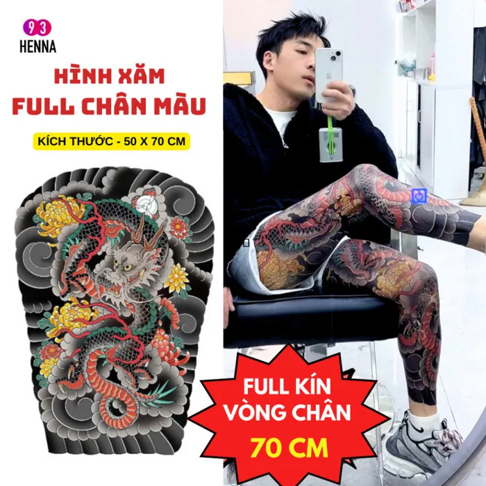 Hình xăm full chân nhật cổ màu kích thước 50x70cm lưu da 3-5 ngày | Shopee  Việt Nam
