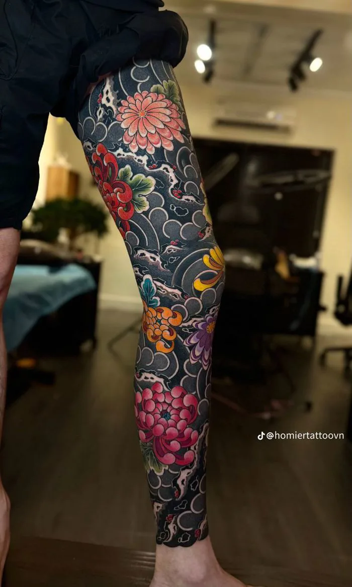 Hình xăm kín chân | Hình xăm nhật cổ full chân, Tattoo nhật cổ full chân,