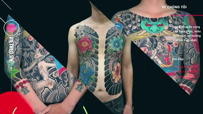 Xăm hình Nhật cổ full kín ngực bụng I may áo Nhật cổ