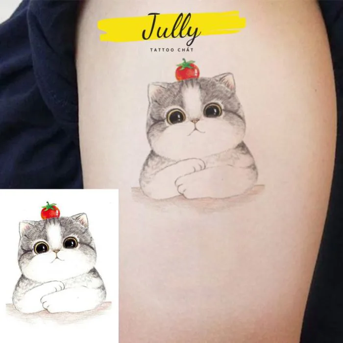 hình xăm dán mèo béo cute mini cho bé gái, nữ JULLY Tattoo chất (kích thước  10,5x6cm) hình xăm chống nước xăm tạm thời an toàn bền đẹp | Lazada Việt Nam