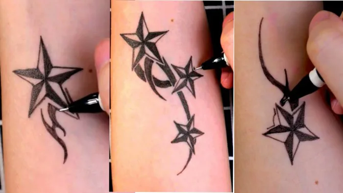 Tổng hợp 5 hình xăm ngôi sao đẹp nhất| Temporary start mini tattoo with  pen| | Prentan