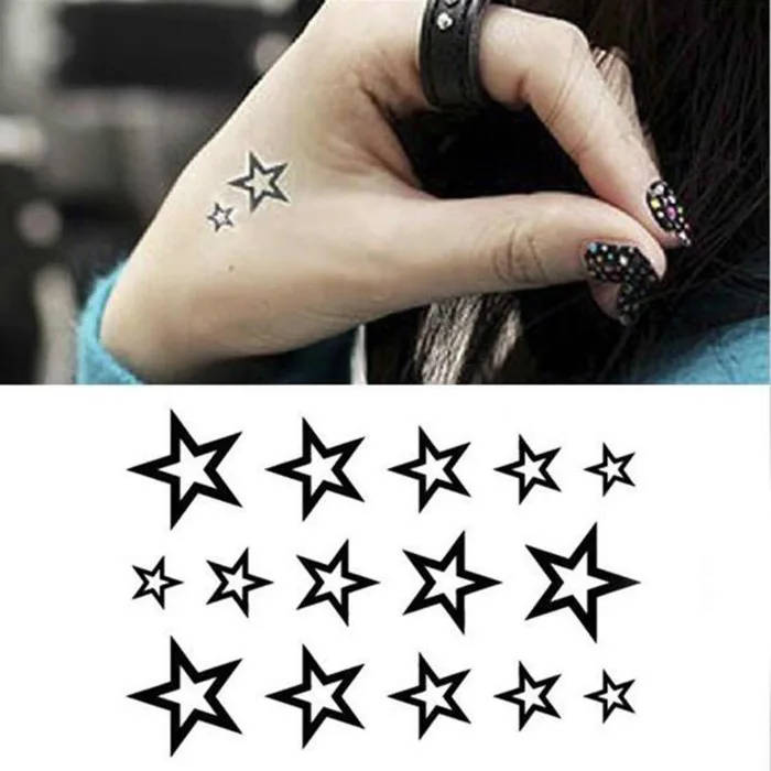 3 hình dán tạm thời ngôi sao mini viền đen. Xăm dán tatoo mini tạm thời,  size <10x6cm